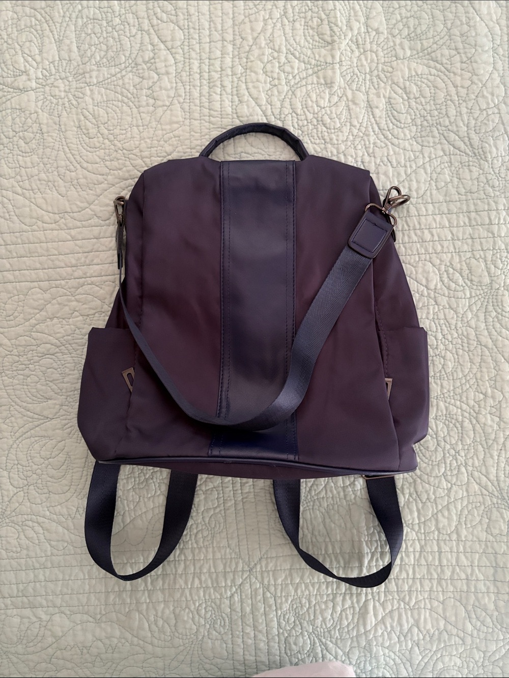 Women's Navy Nylon Backpack with Convertible Straps